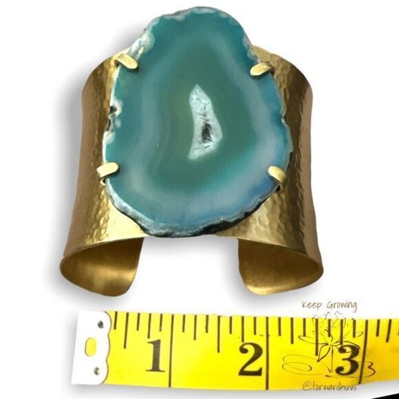 Hand Crafted using Brass and Agate | Cuff Bracelet - Picture 6 of 11